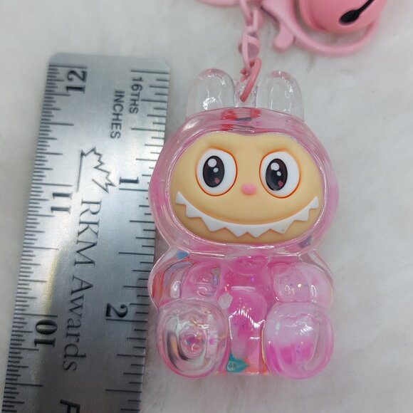 2/$19 Labubu Flowing Sand Exquisite pink keychain with bell - Picture 4 of 9